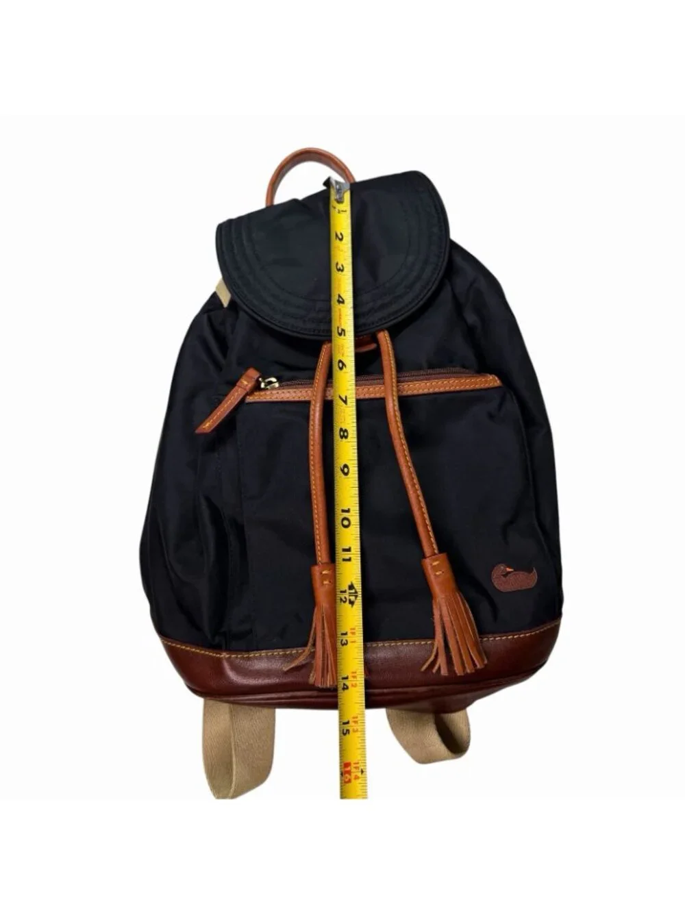 Dooney And Bourke Black Nylon Backpack Leather Trim Bottom Tassel